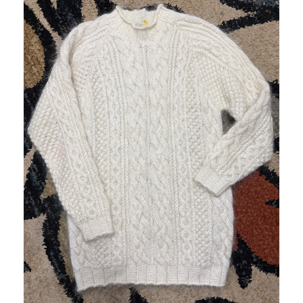 Vintage Tanner Collection Mohair Blend sweater L Cream Knit Fisherman Style